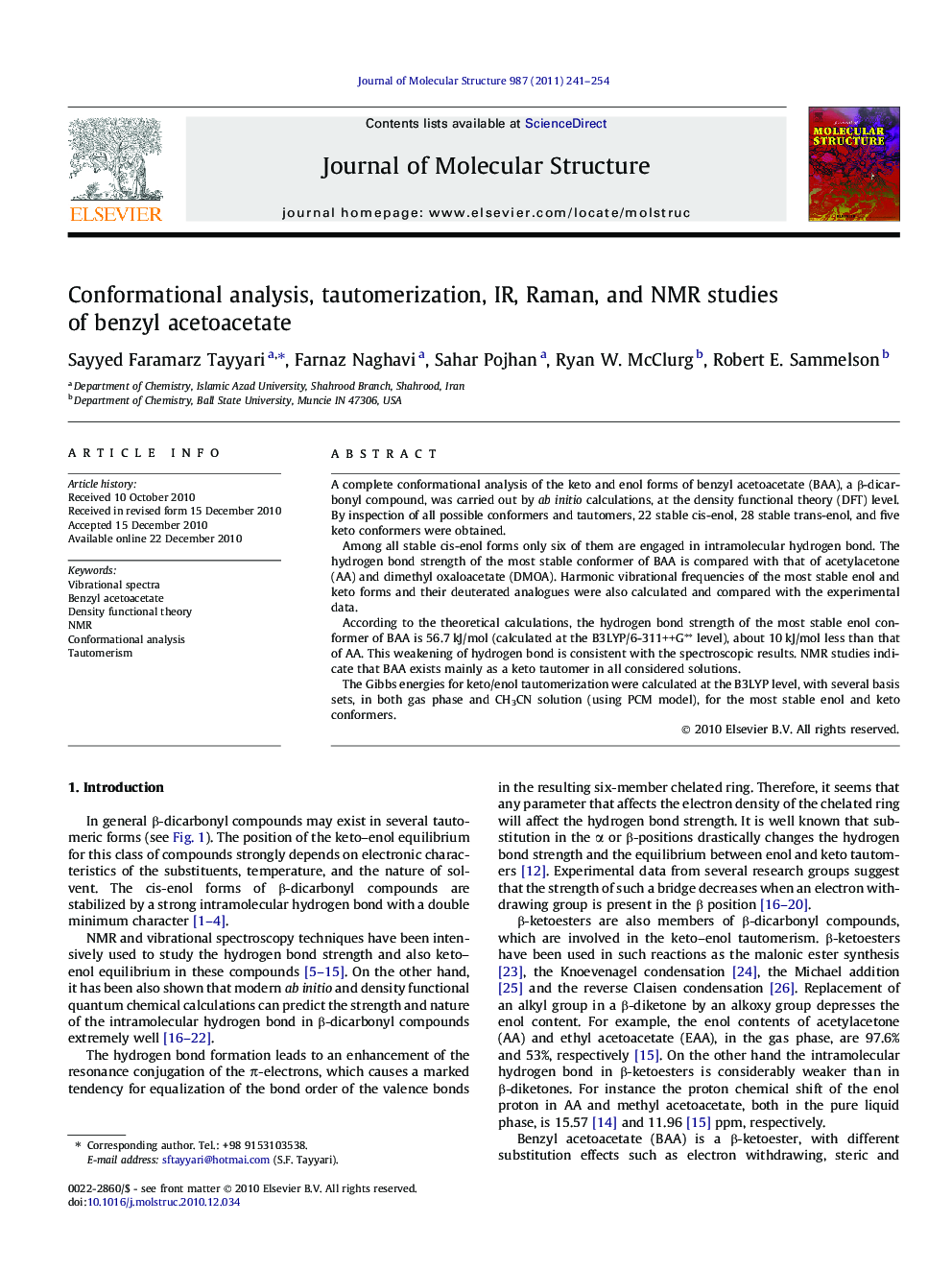 Conformational analysis, tautomerization, IR, Raman, and NMR studies of benzyl acetoacetate