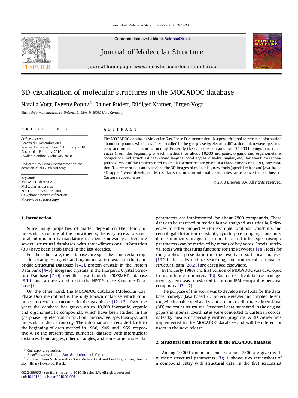 3D visualization of molecular structures in the MOGADOC database