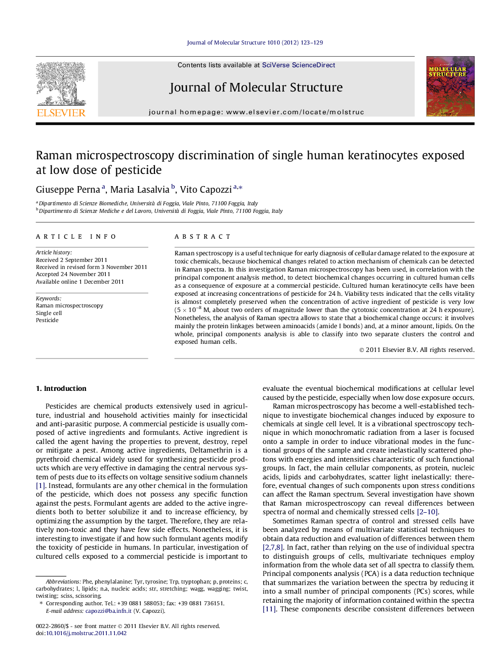 Raman microspectroscopy discrimination of single human keratinocytes exposed at low dose of pesticide