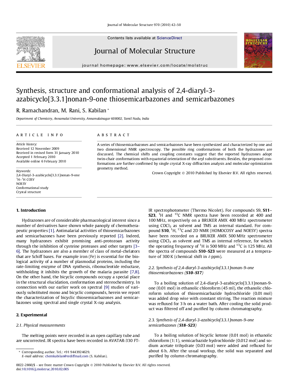 Synthesis, structure and conformational analysis of 2,4-diaryl-3-azabicyclo[3.3.1]nonan-9-one thiosemicarbazones and semicarbazones