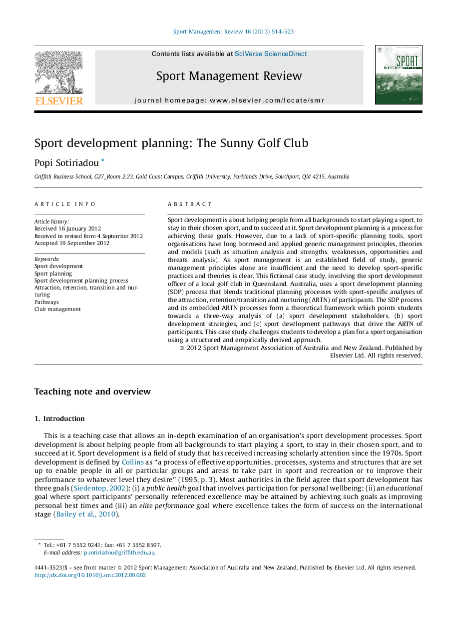 Sport development planning: The Sunny Golf Club