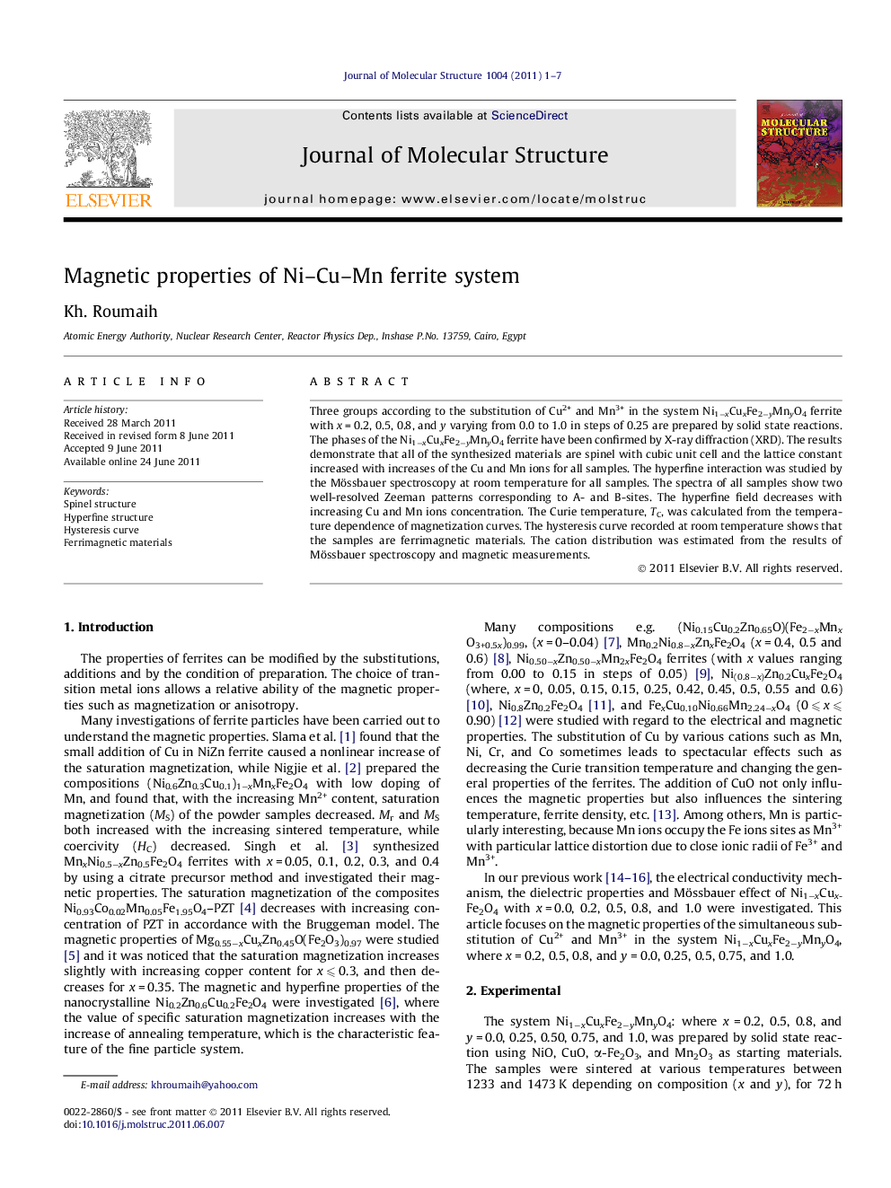 Magnetic properties of Ni–Cu–Mn ferrite system