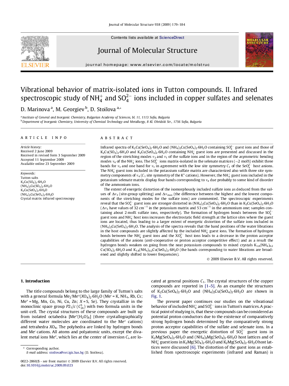 Vibrational behavior of matrix-isolated ions in Tutton compounds. II. Infrared spectroscopic study of NH4+ and SO42- ions included in copper sulfates and selenates