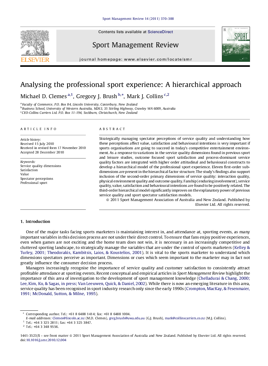 Analysing the professional sport experience: A hierarchical approach