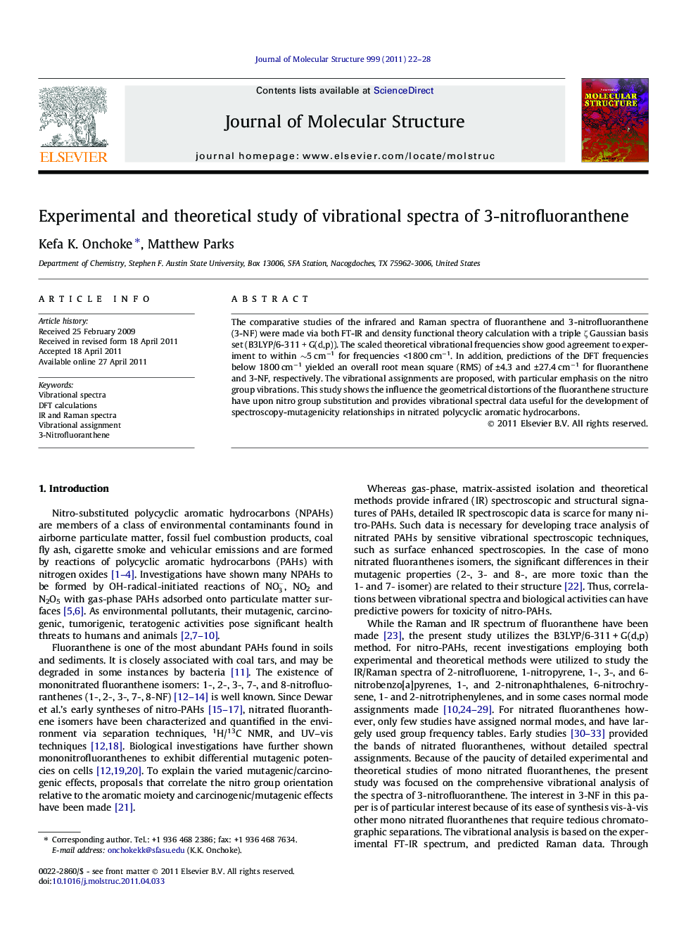 Experimental and theoretical study of vibrational spectra of 3-nitrofluoranthene