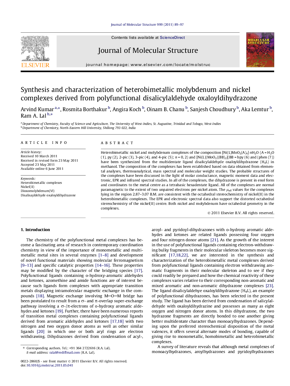 Synthesis and characterization of heterobimetallic molybdenum and nickel complexes derived from polyfunctional disalicylaldehyde oxaloyldihydrazone