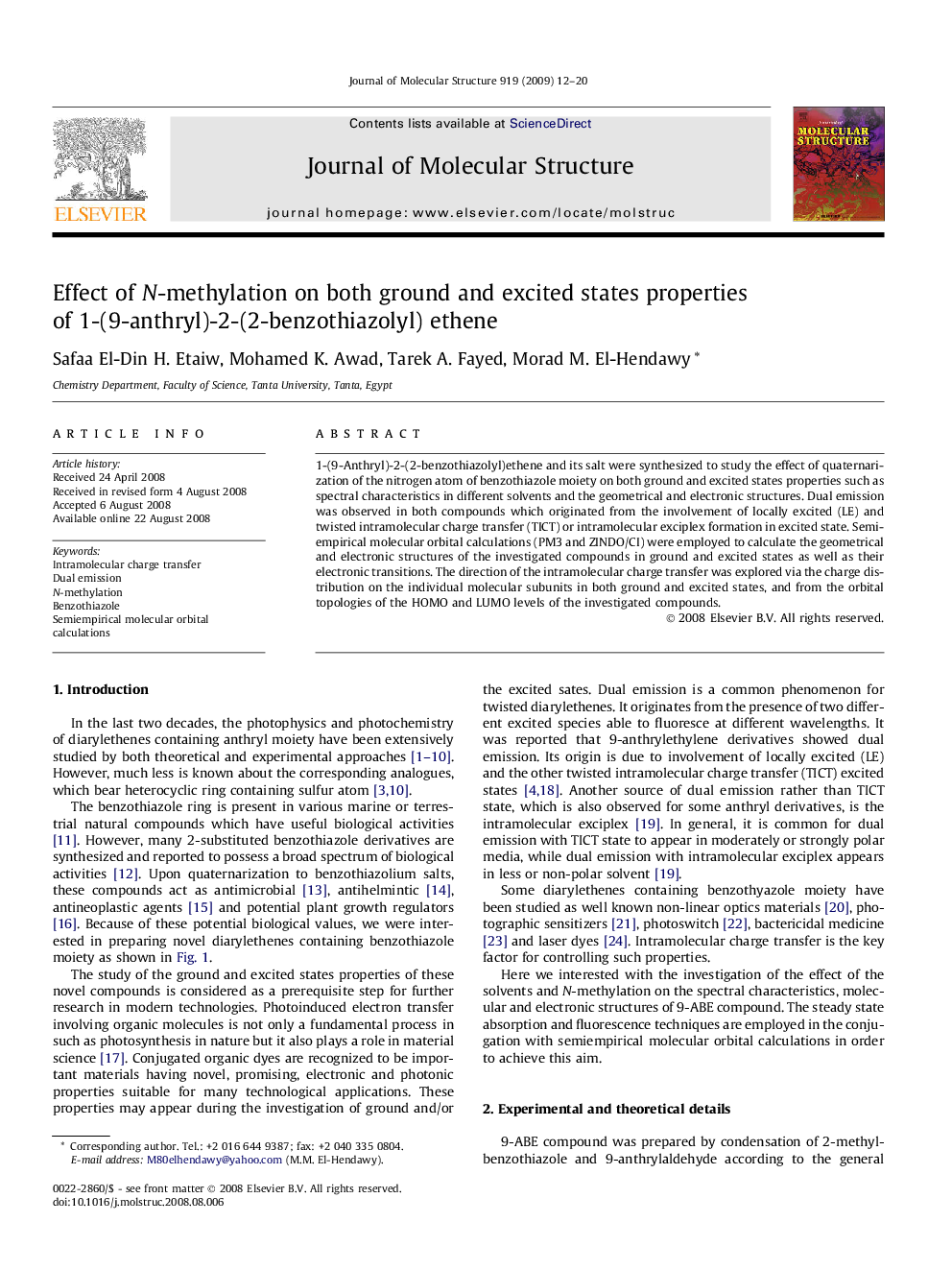 Effect of N-methylation on both ground and excited states properties of 1-(9-anthryl)-2-(2-benzothiazolyl) ethene