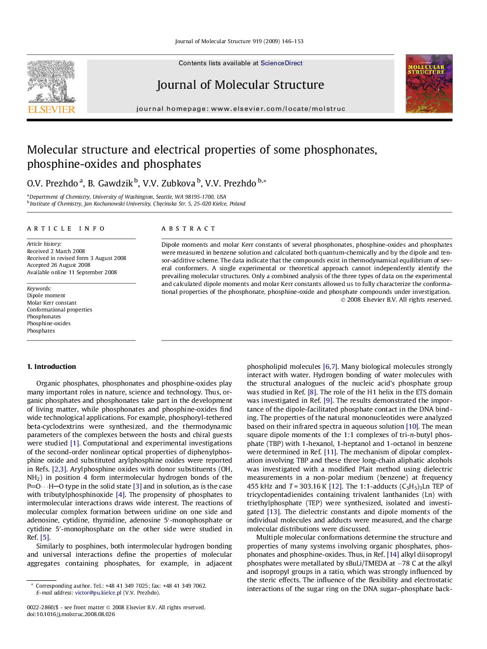 Molecular structure and electrical properties of some phosphonates, phosphine-oxides and phosphates