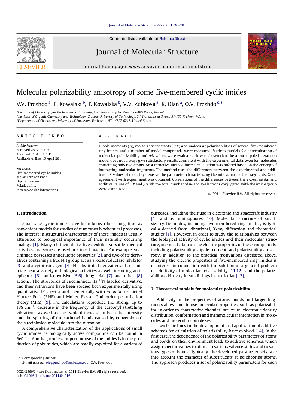 Molecular polarizability anisotropy of some five-membered cyclic imides