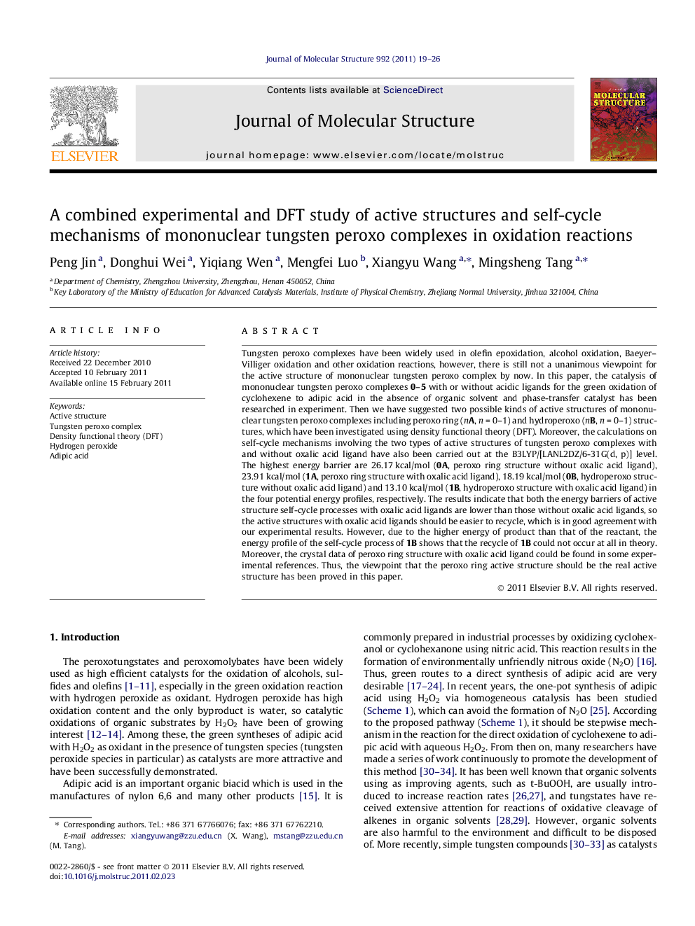 A combined experimental and DFT study of active structures and self-cycle mechanisms of mononuclear tungsten peroxo complexes in oxidation reactions