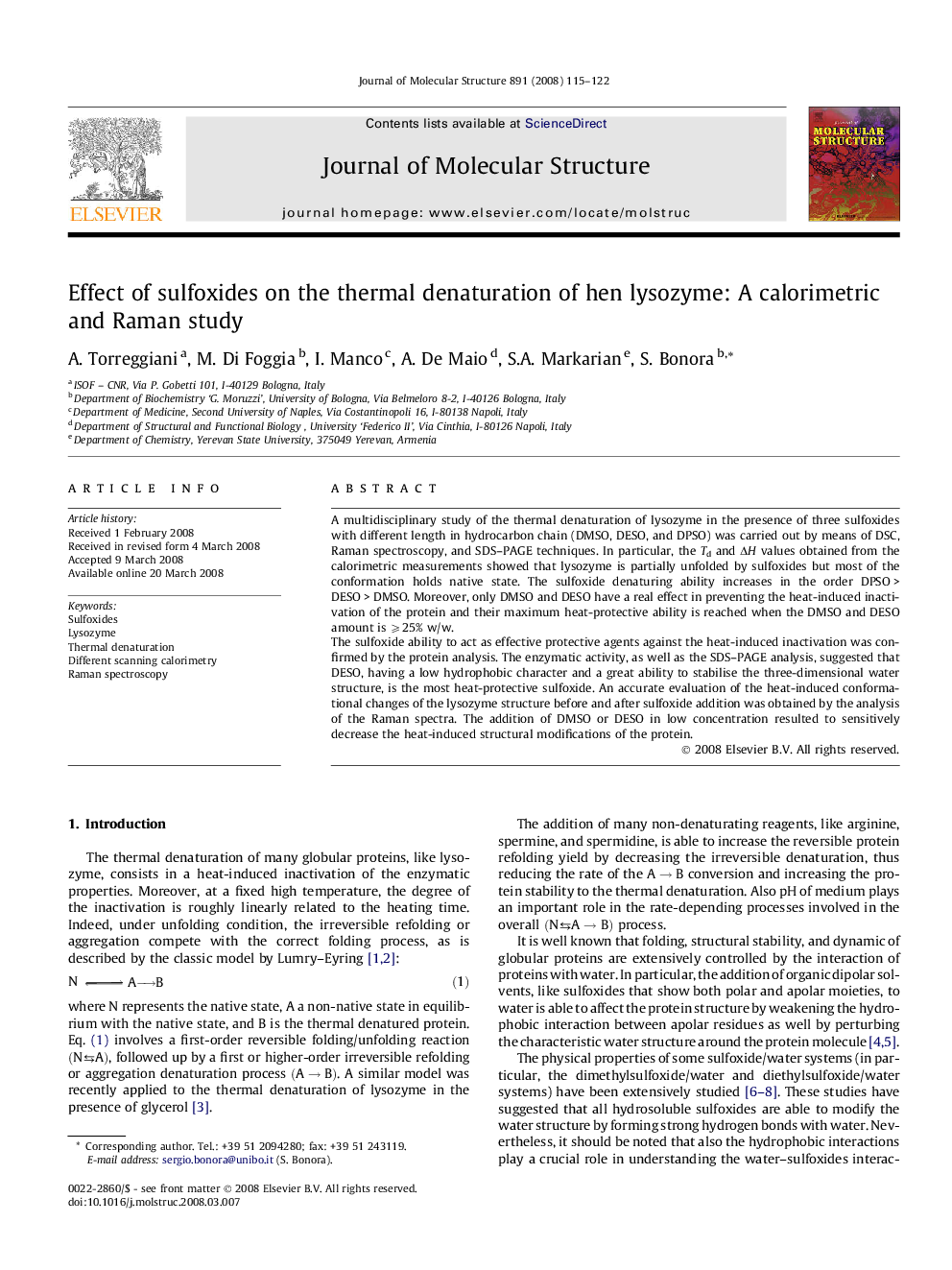 Effect of sulfoxides on the thermal denaturation of hen lysozyme: A calorimetric and Raman study