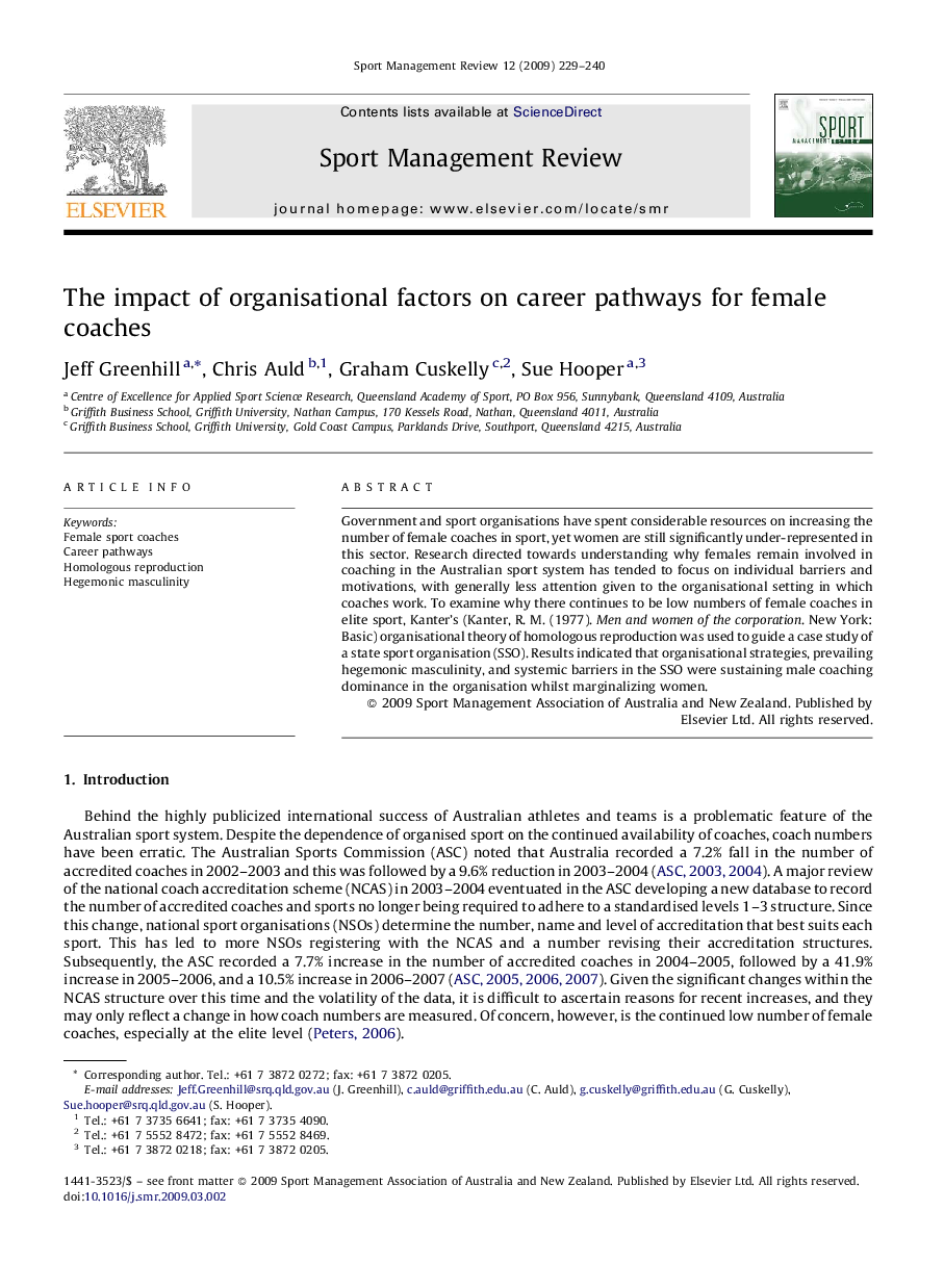 The impact of organisational factors on career pathways for female coaches