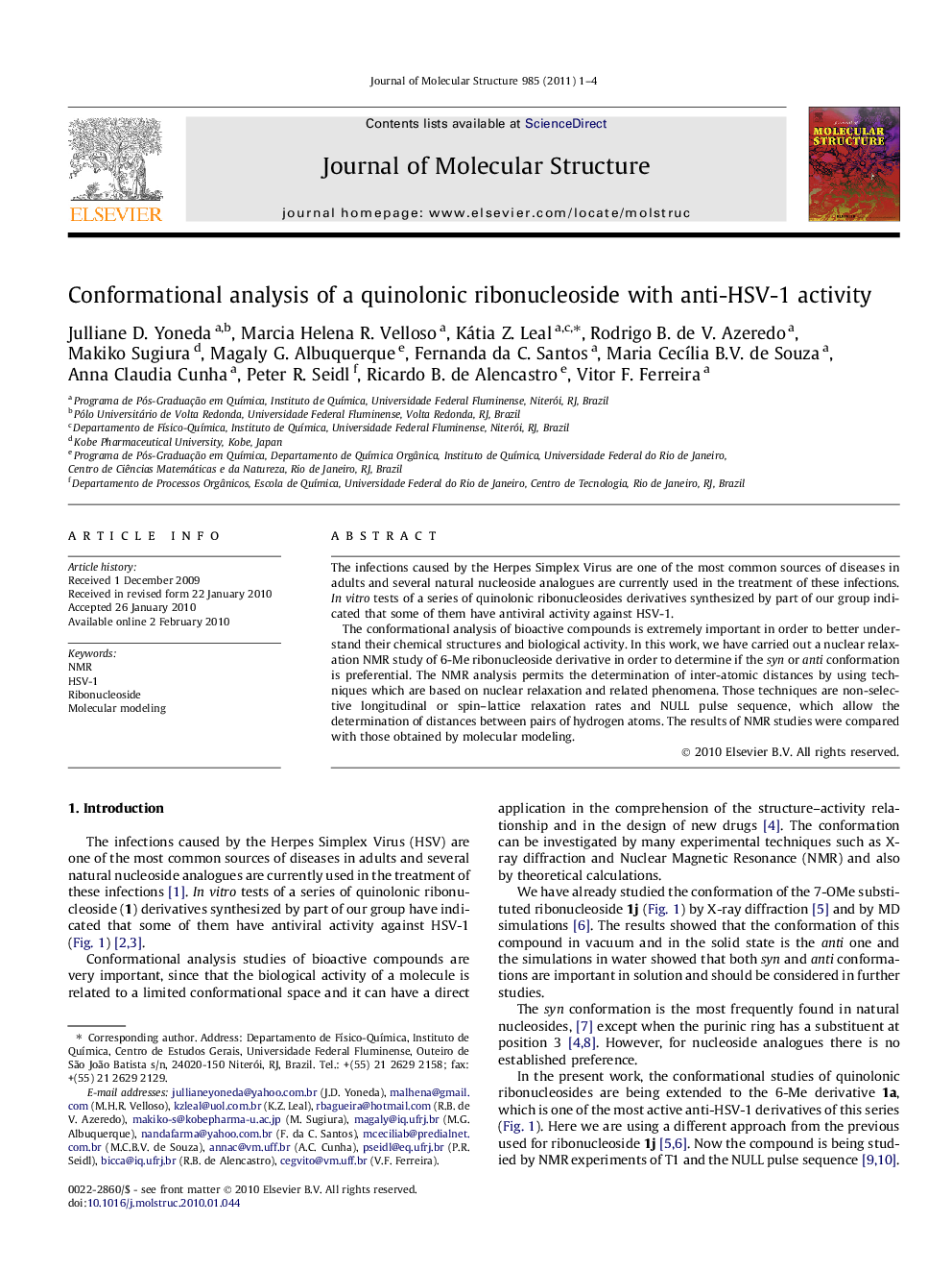 Conformational analysis of a quinolonic ribonucleoside with anti-HSV-1 activity