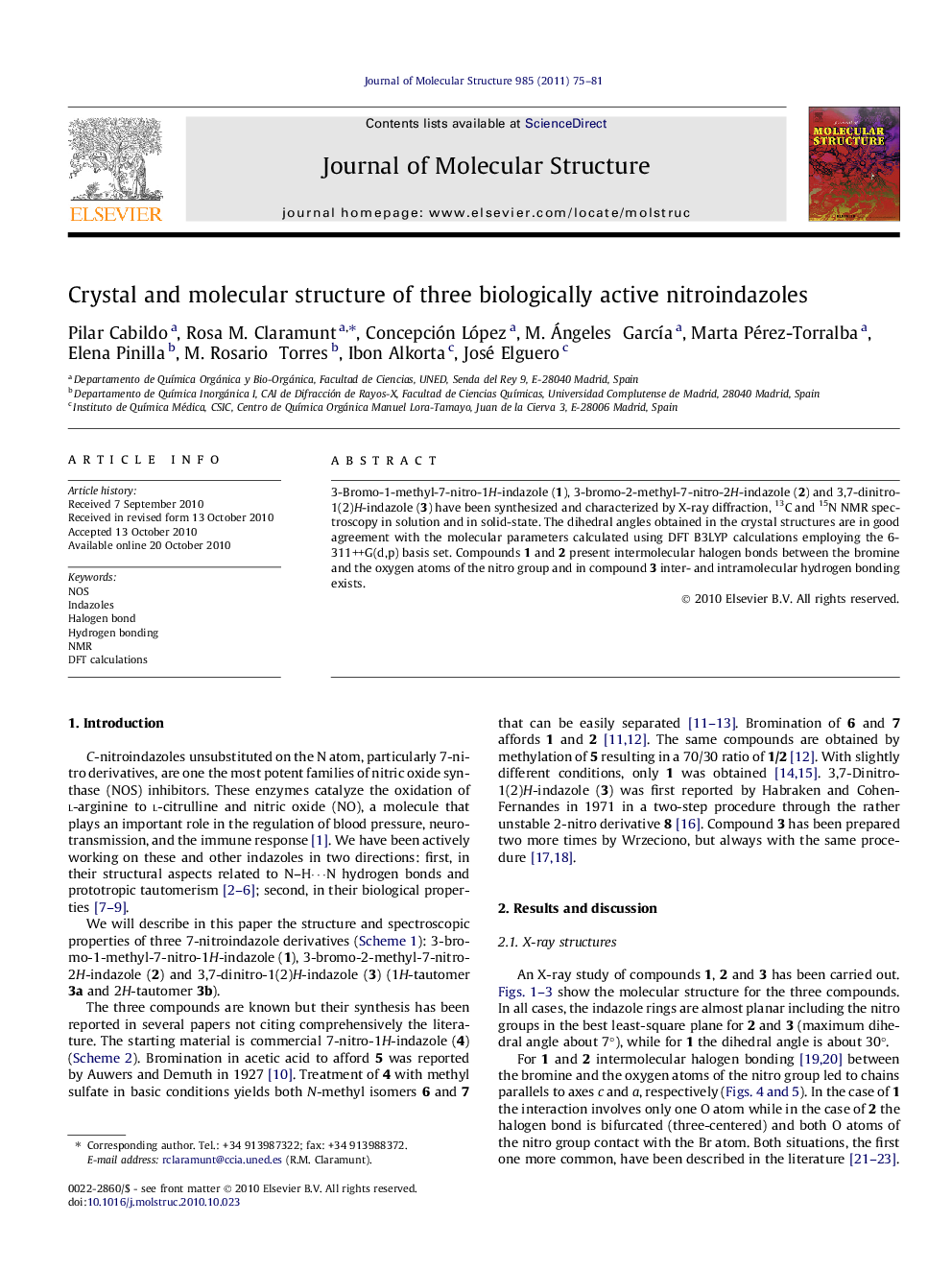 Crystal and molecular structure of three biologically active nitroindazoles