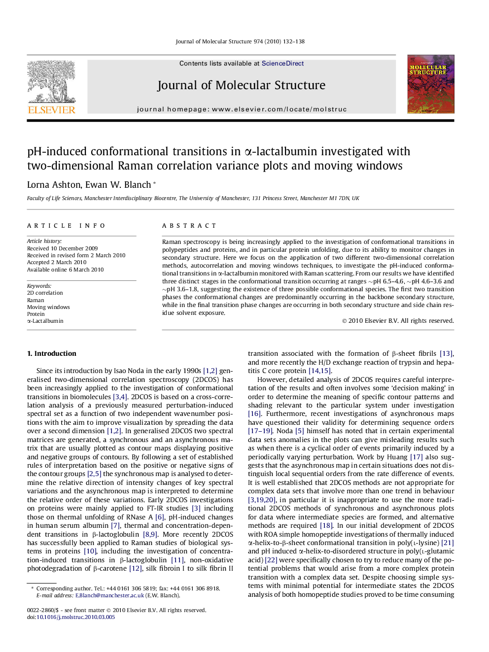 pH-induced conformational transitions in α-lactalbumin investigated with two-dimensional Raman correlation variance plots and moving windows