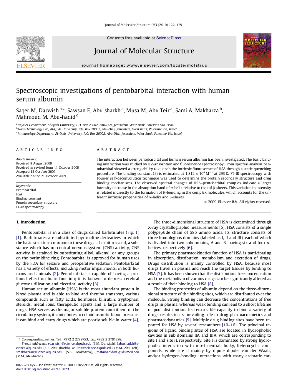 Spectroscopic investigations of pentobarbital interaction with human serum albumin