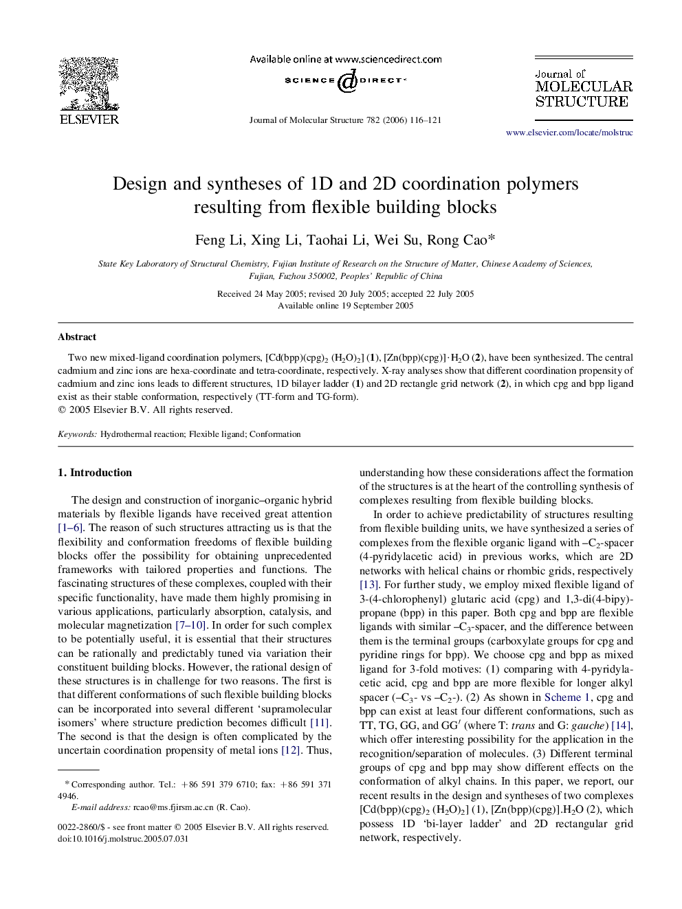 Design and syntheses of 1D and 2D coordination polymers resulting from flexible building blocks