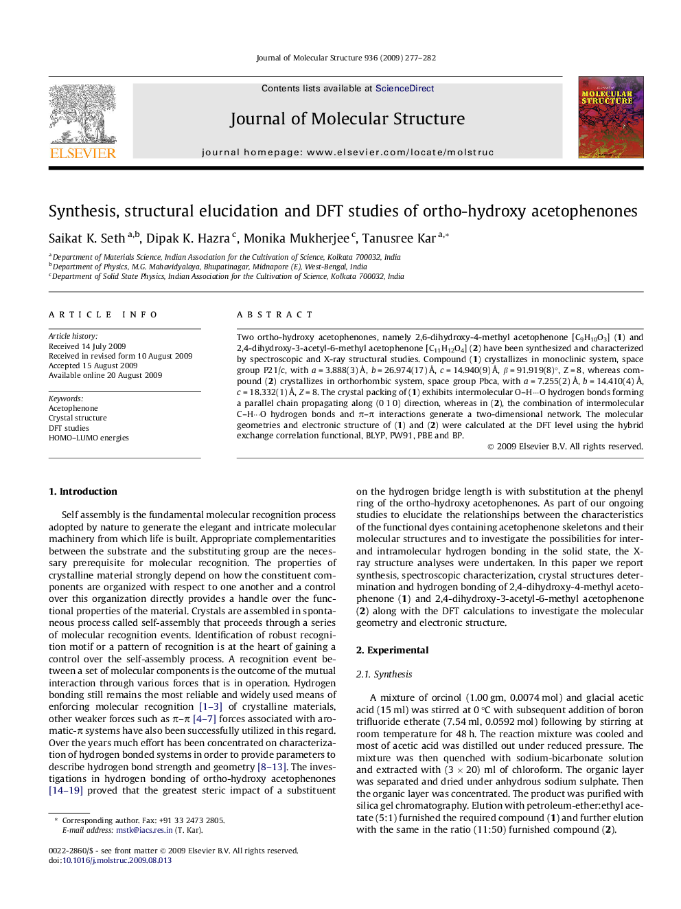 Synthesis, structural elucidation and DFT studies of ortho-hydroxy acetophenones