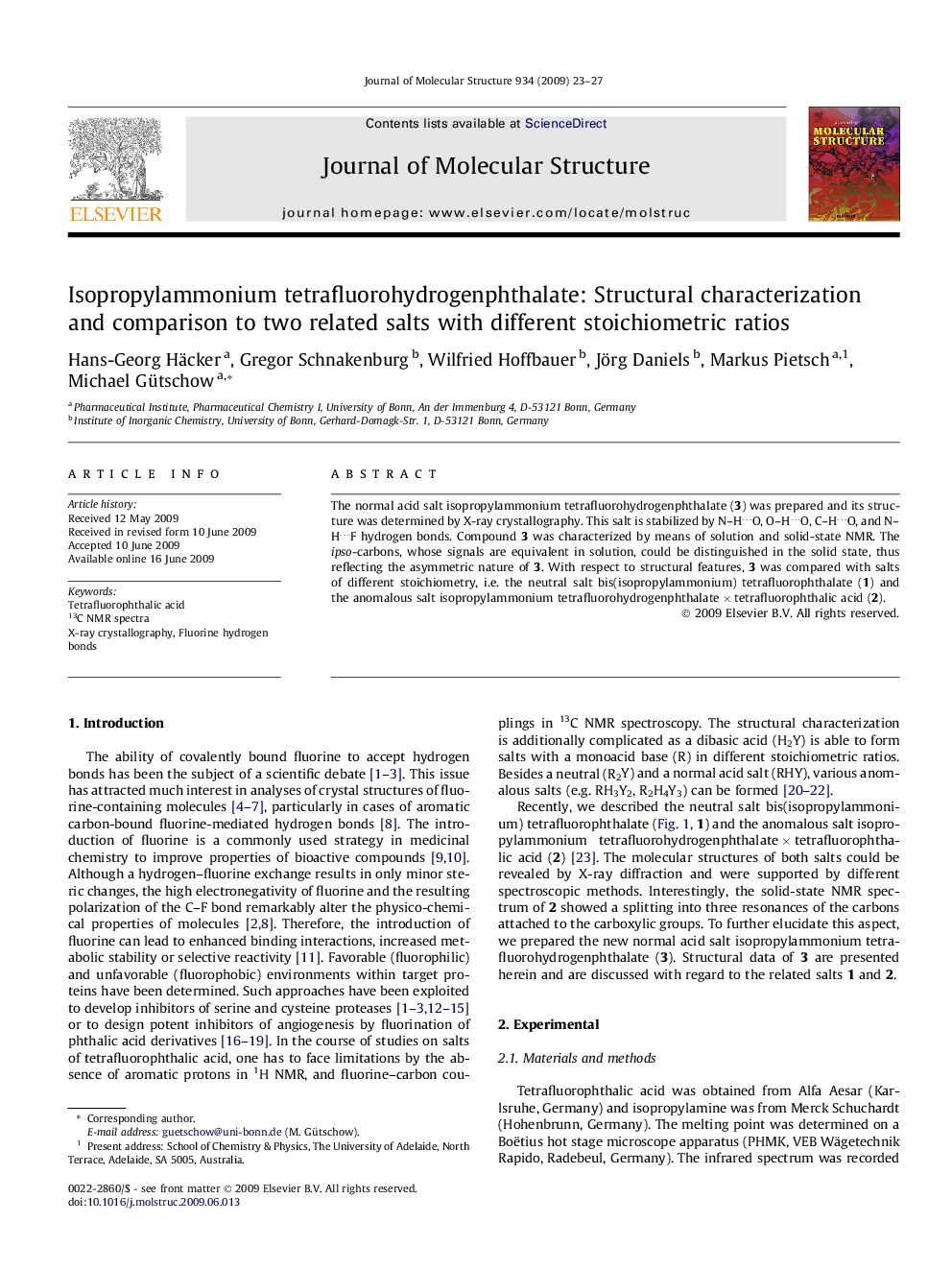 Isopropylammonium tetrafluorohydrogenphthalate: Structural characterization and comparison to two related salts with different stoichiometric ratios