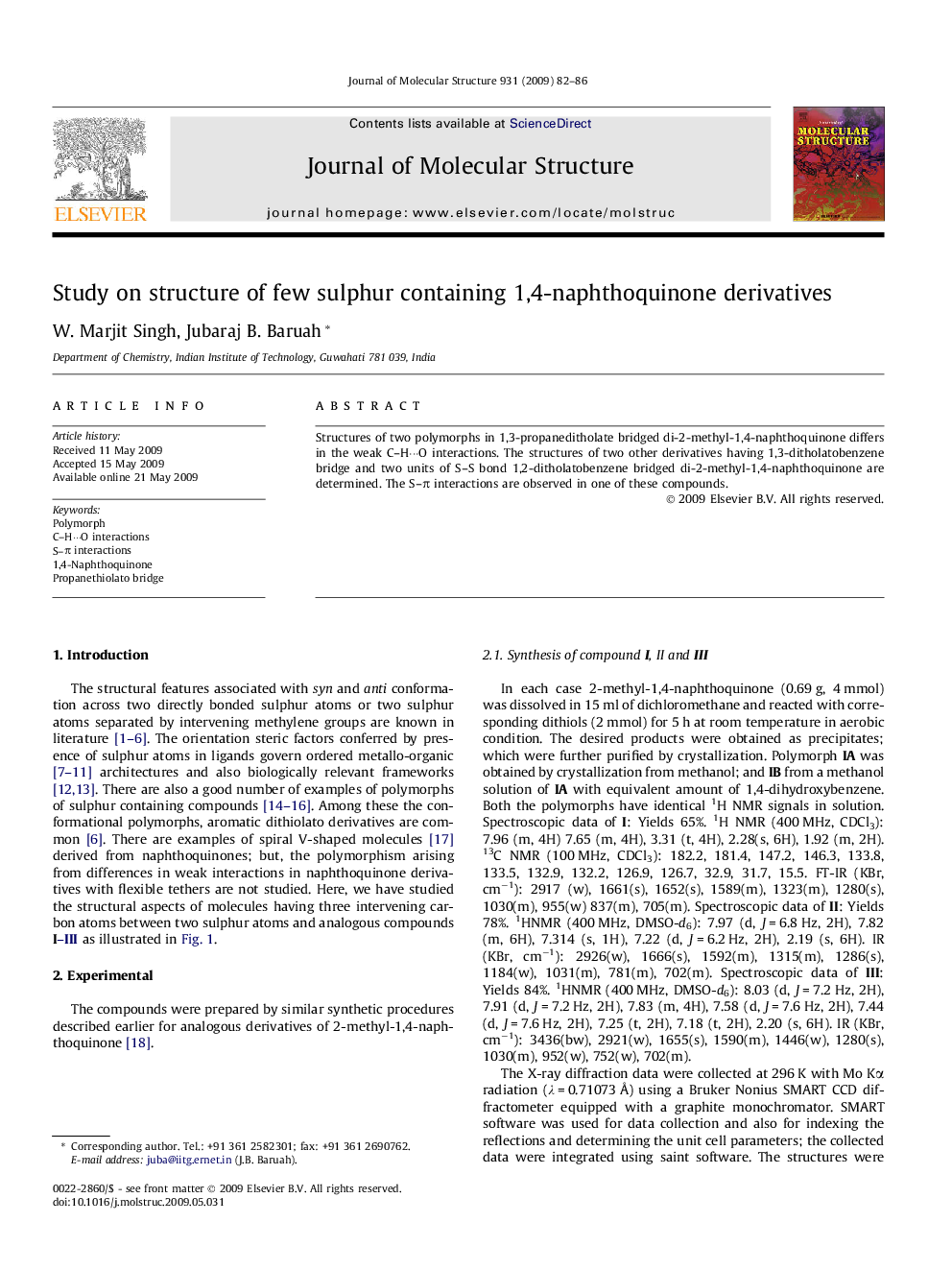 Study on structure of few sulphur containing 1,4-naphthoquinone derivatives