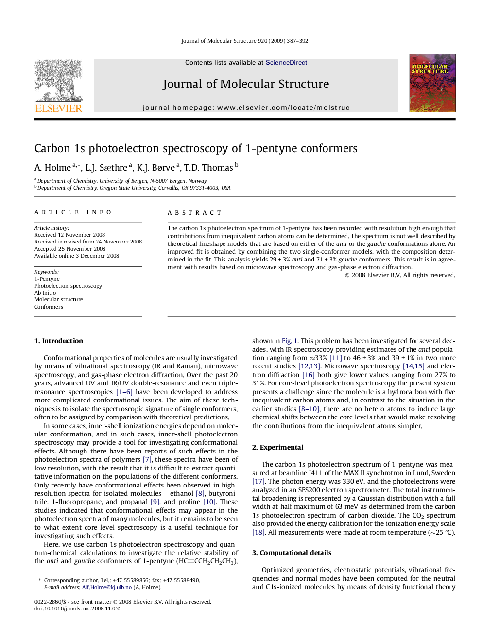 Carbon 1s photoelectron spectroscopy of 1-pentyne conformers