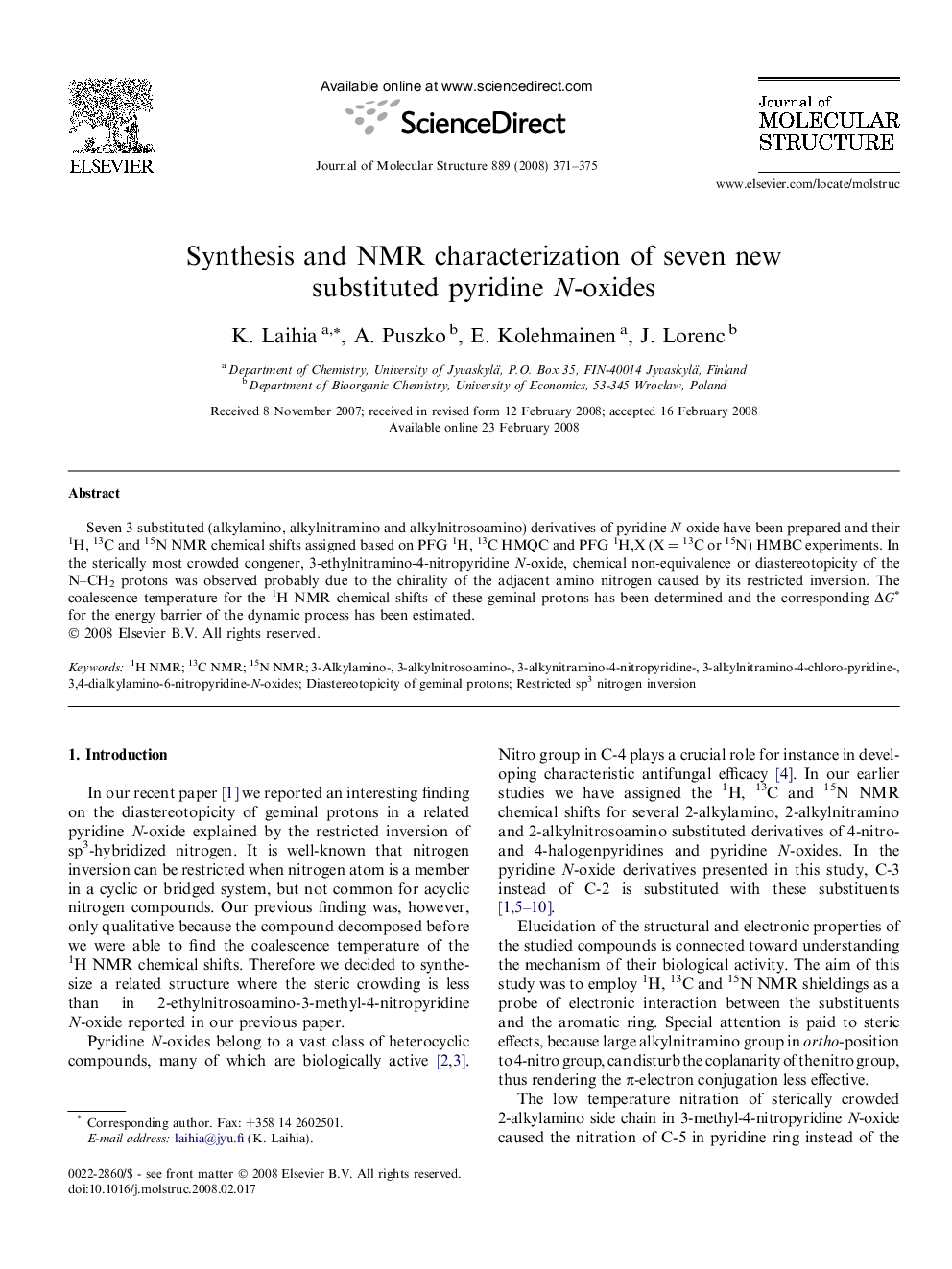 Synthesis and NMR characterization of seven new substituted pyridine N-oxides