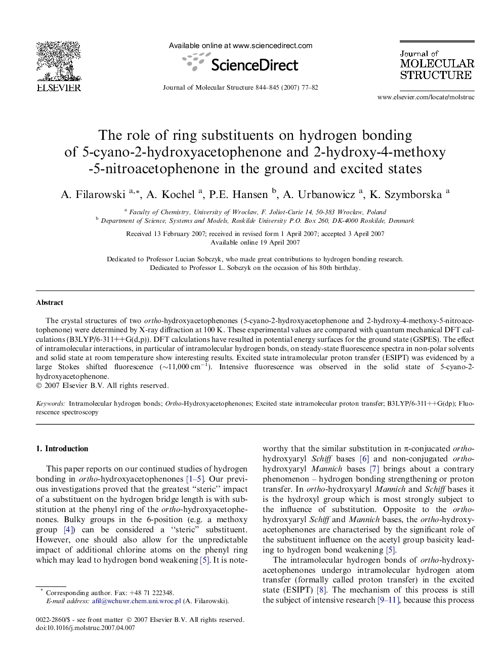 The role of ring substituents on hydrogen bonding of 5-cyano-2-hydroxyacetophenone and 2-hydroxy-4-methoxy-5-nitroacetophenone in the ground and excited states