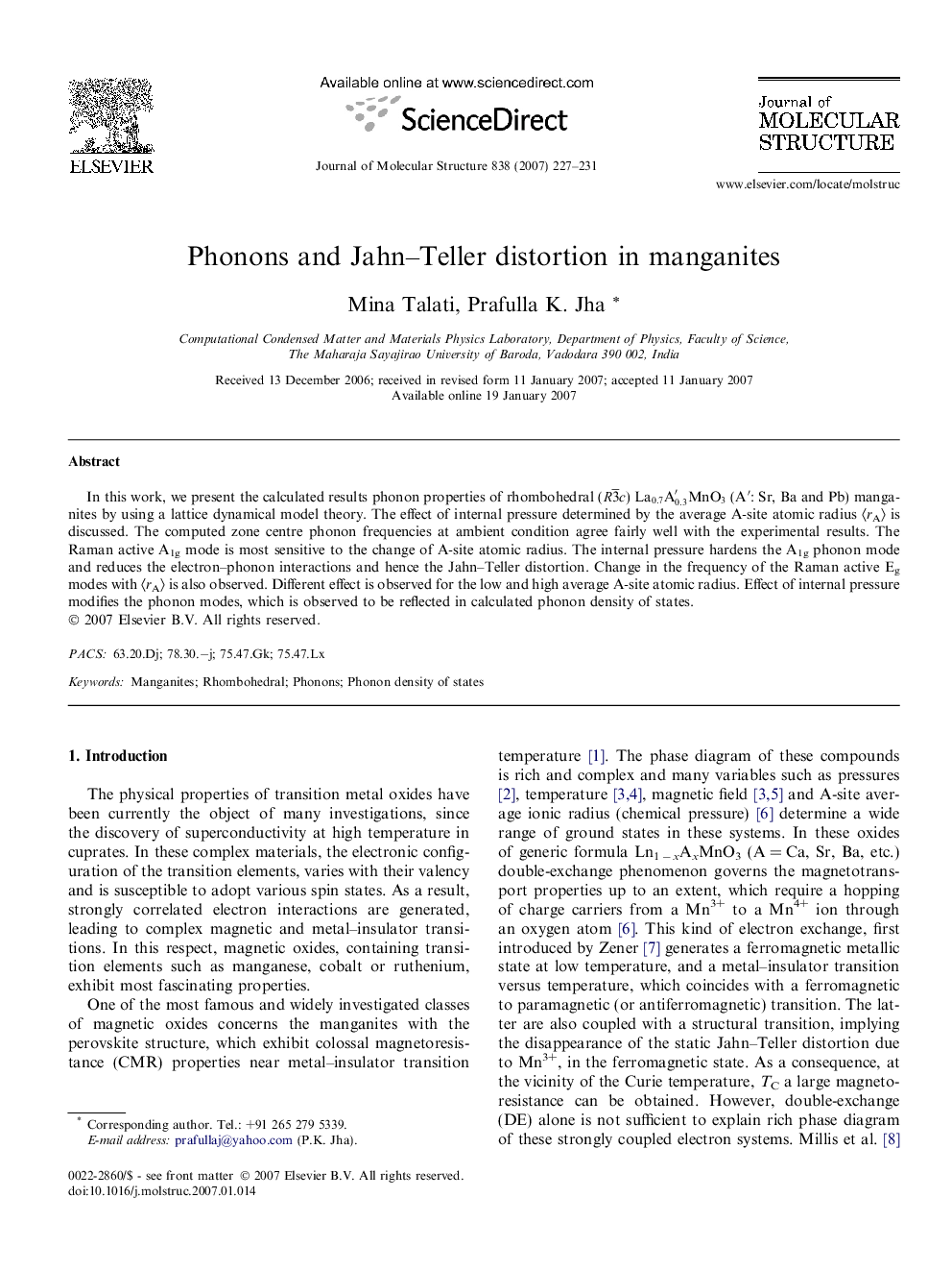 Phonons and Jahn–Teller distortion in manganites