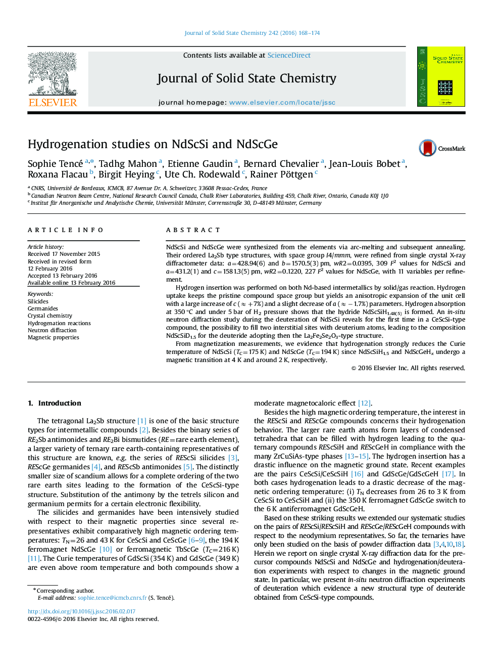 Hydrogenation studies on NdScSi and NdScGe