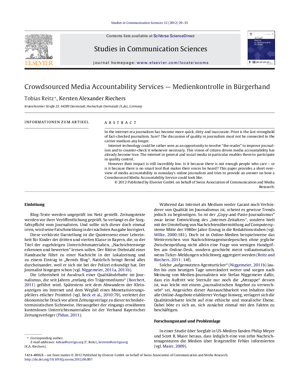 Crowdsourced Media Accountability Services — Medienkontrolle in Bürgerhand