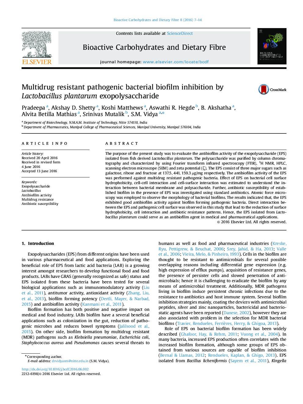 Multidrug resistant pathogenic bacterial biofilm inhibition by Lactobacillus plantarum exopolysaccharide