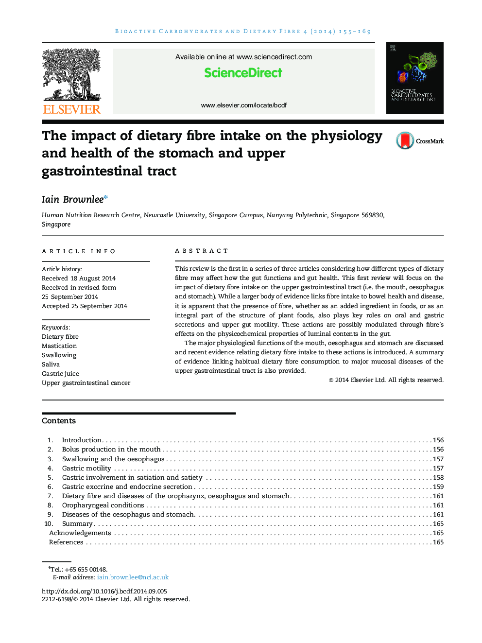 The impact of dietary fibre intake on the physiology and health of the stomach and upper gastrointestinal tract