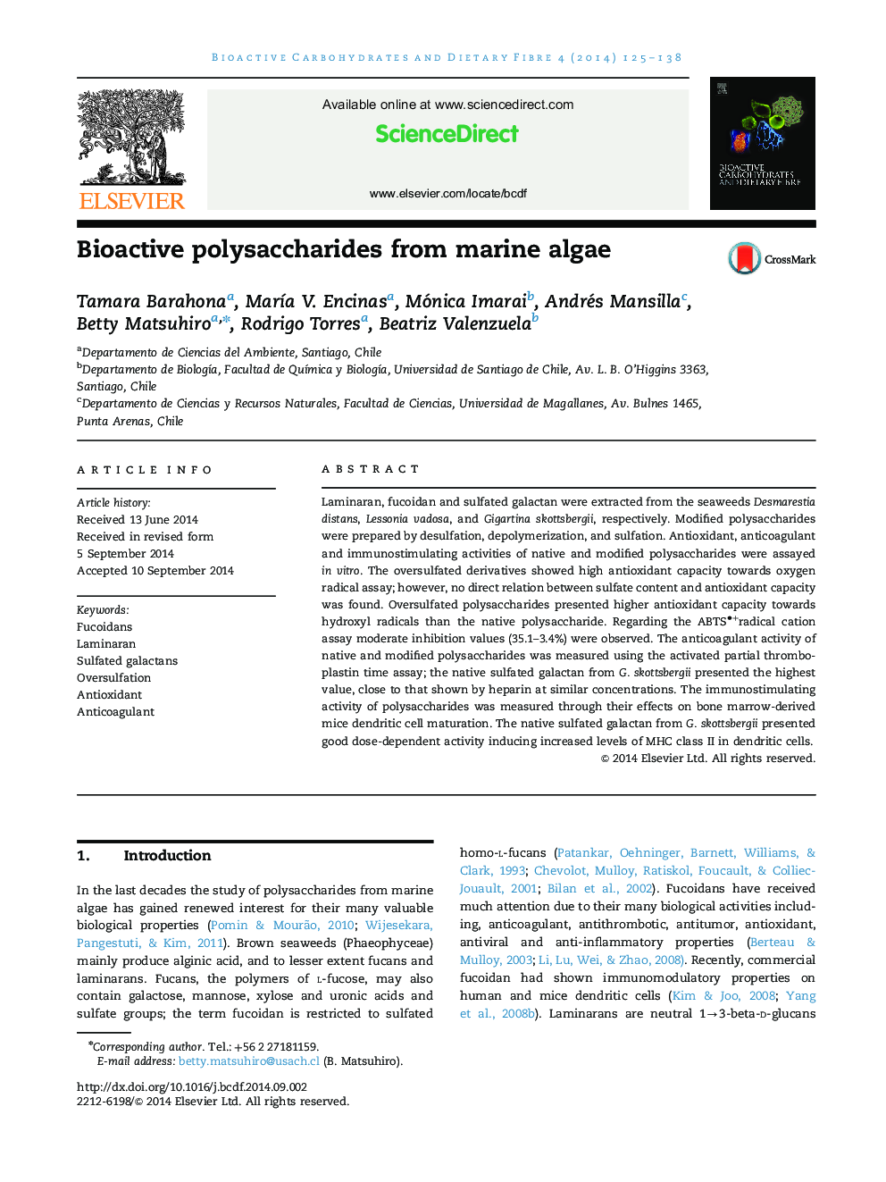 Bioactive polysaccharides from marine algae