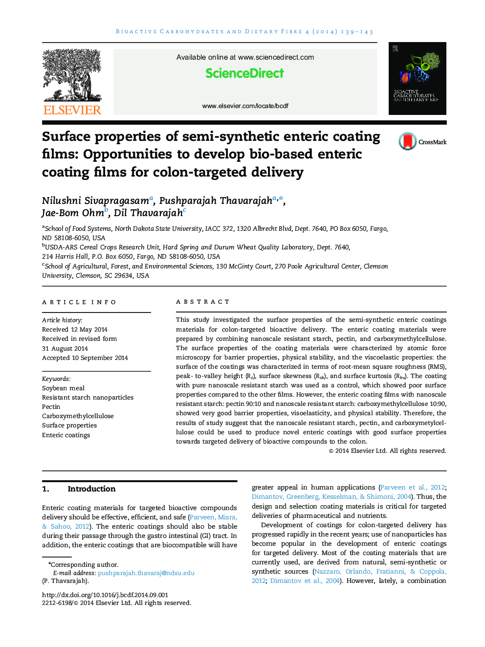 Surface properties of semi-synthetic enteric coating films: Opportunities to develop bio-based enteric coating films for colon-targeted delivery