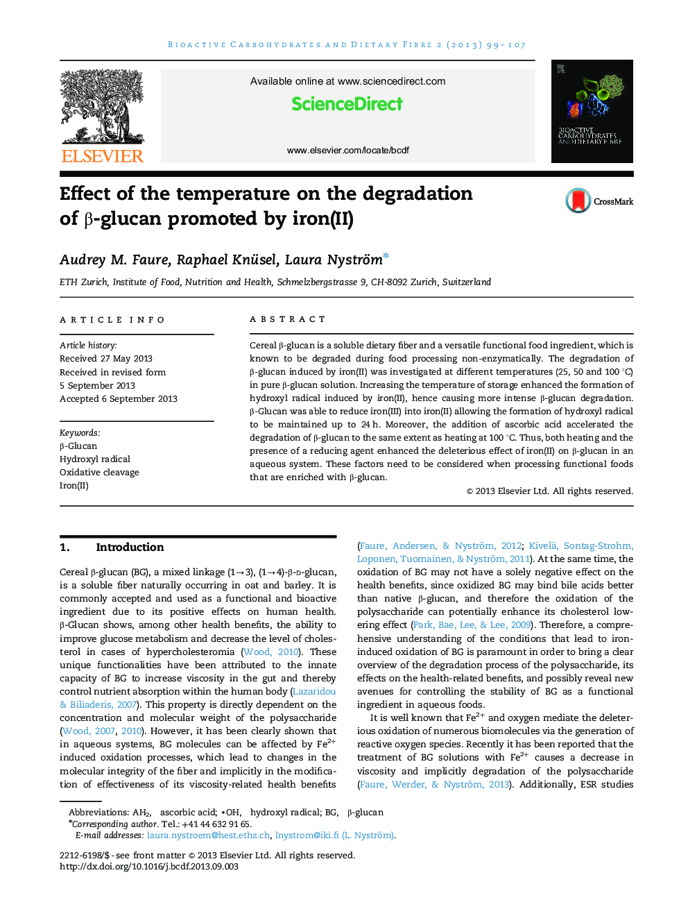 Effect of the temperature on the degradation of β-glucan promoted by iron(II)