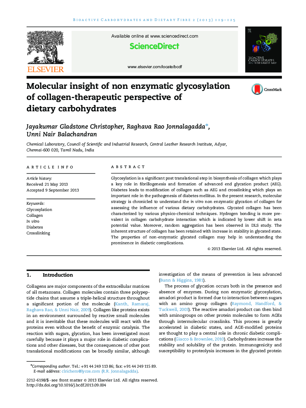 Molecular insight of non enzymatic glycosylation of collagen-therapeutic perspective of dietary carbohydrates