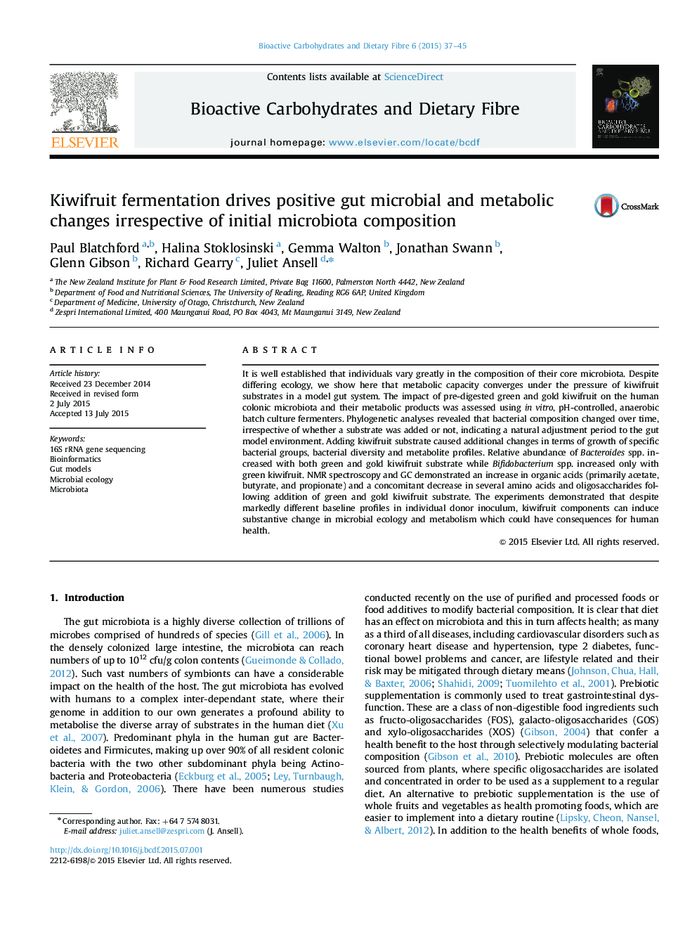 Kiwifruit fermentation drives positive gut microbial and metabolic changes irrespective of initial microbiota composition