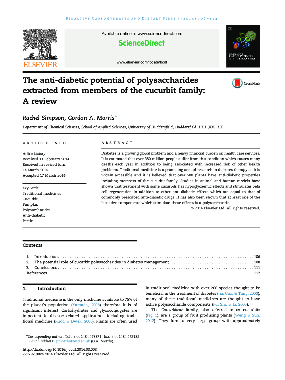 The anti-diabetic potential of polysaccharides extracted from members of the cucurbit family: A review