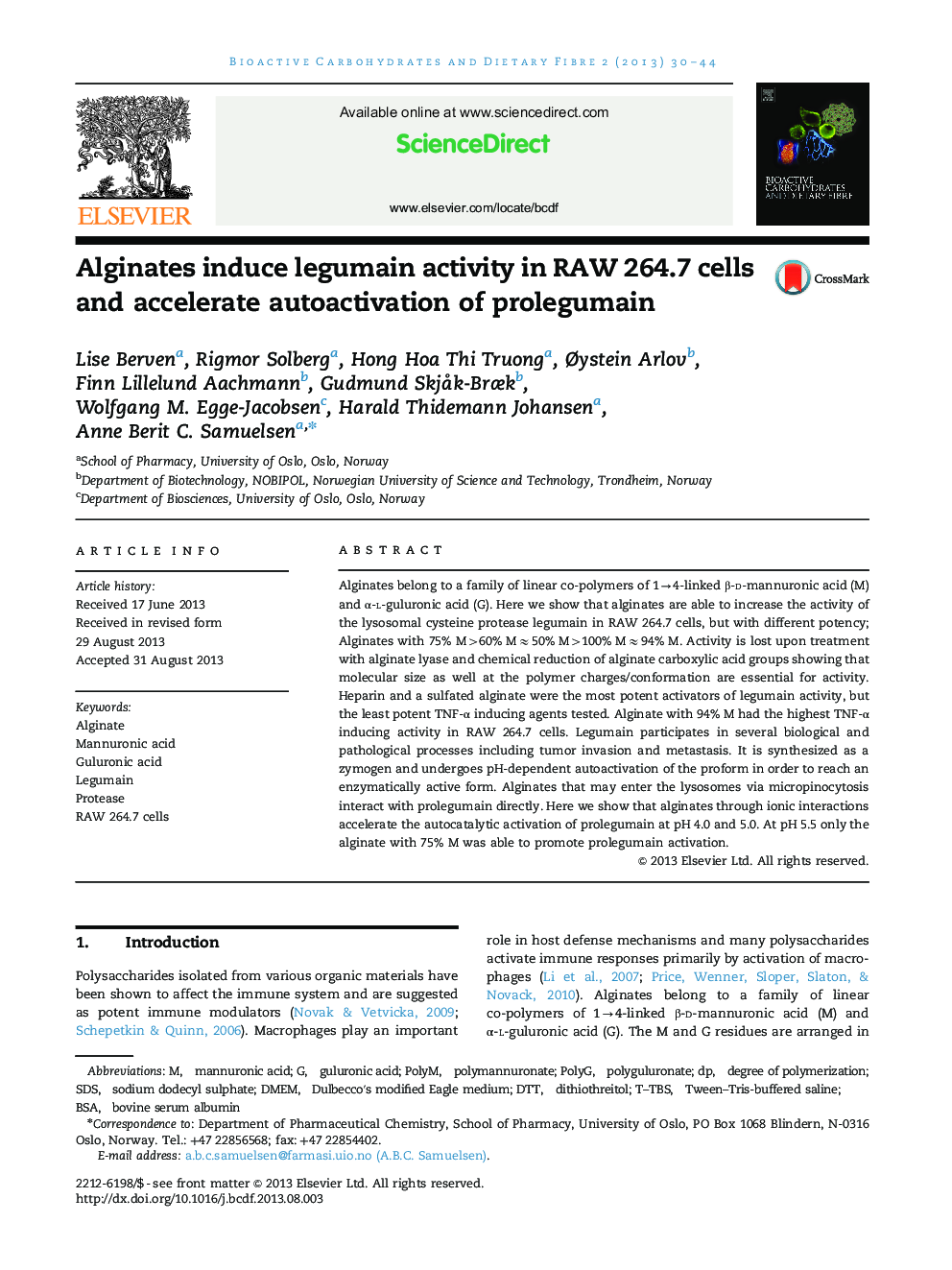 Alginates induce legumain activity in RAW 264.7 cells and accelerate autoactivation of prolegumain