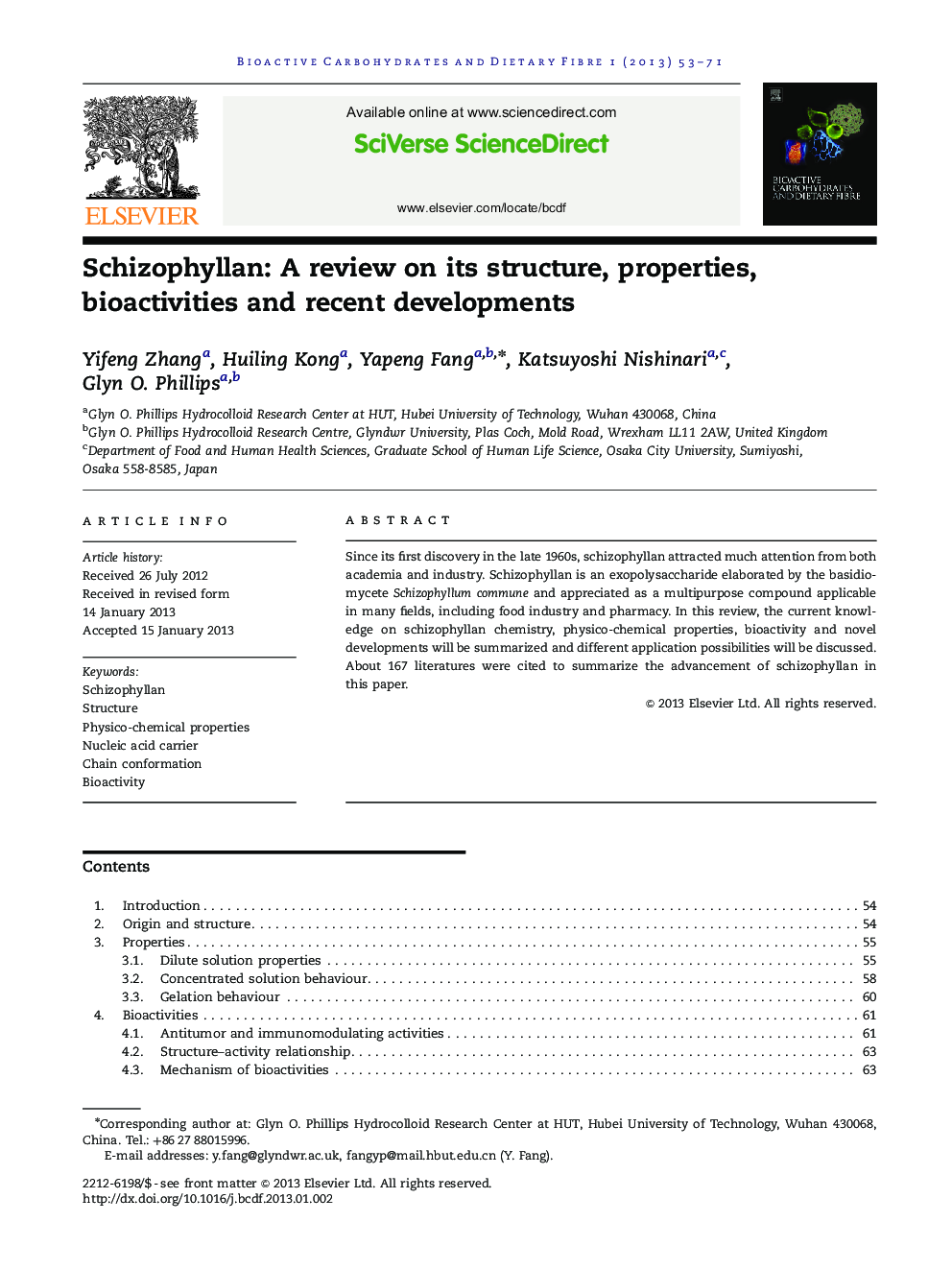 Schizophyllan: A review on its structure, properties, bioactivities and recent developments