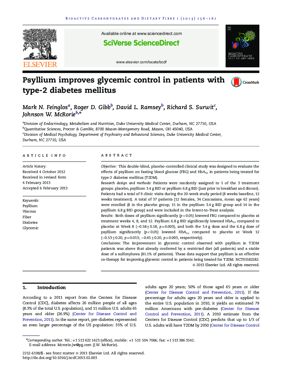 Psyllium improves glycemic control in patients with type-2 diabetes mellitus