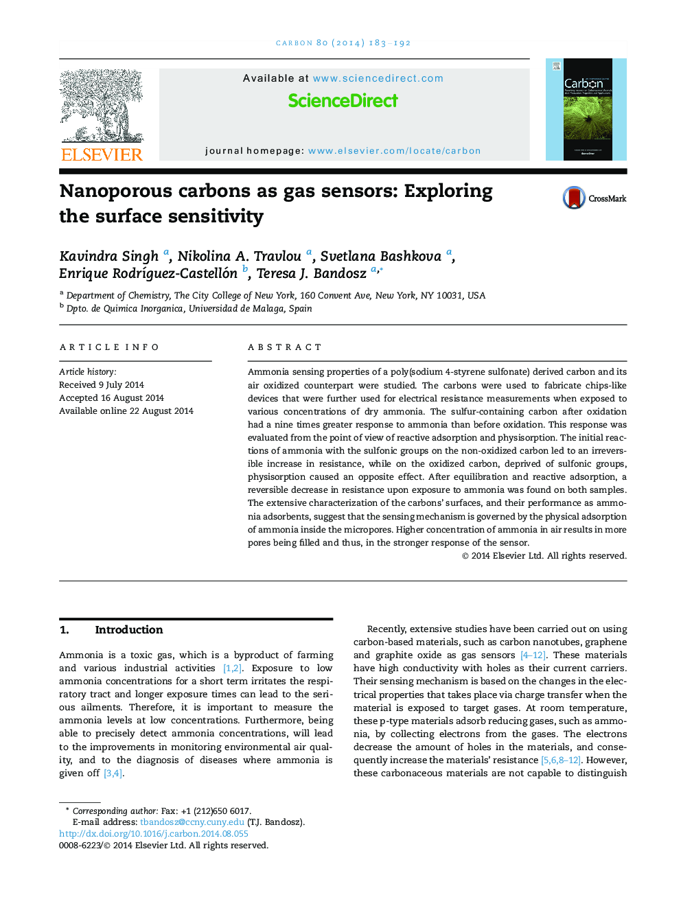 Nanoporous carbons as gas sensors: Exploring the surface sensitivity