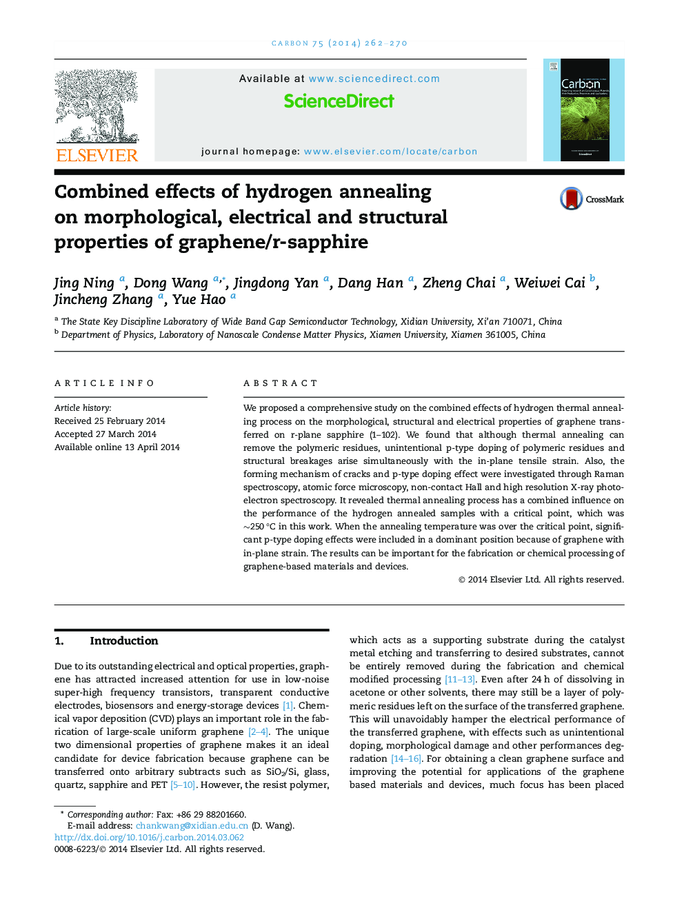 Combined effects of hydrogen annealing on morphological, electrical and structural properties of graphene/r-sapphire