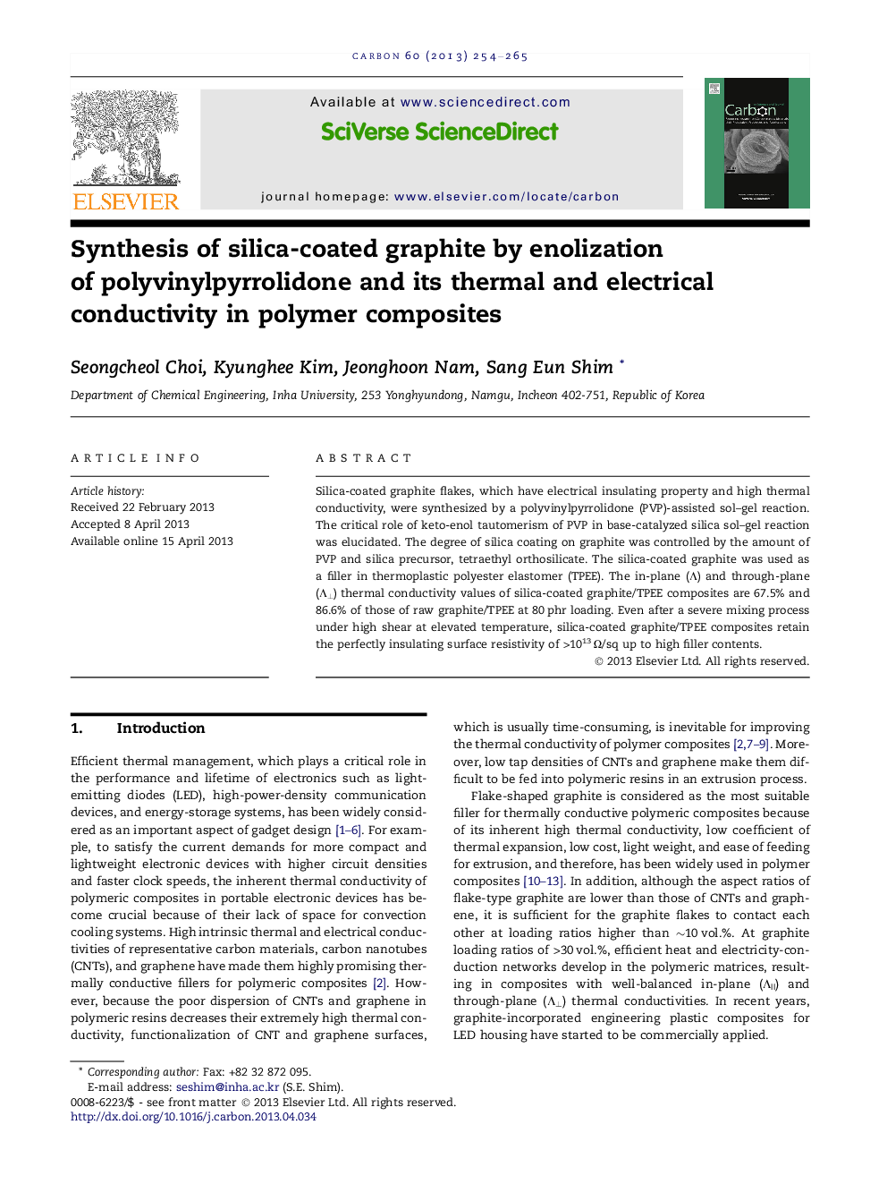 Synthesis of silica-coated graphite by enolization of polyvinylpyrrolidone and its thermal and electrical conductivity in polymer composites
