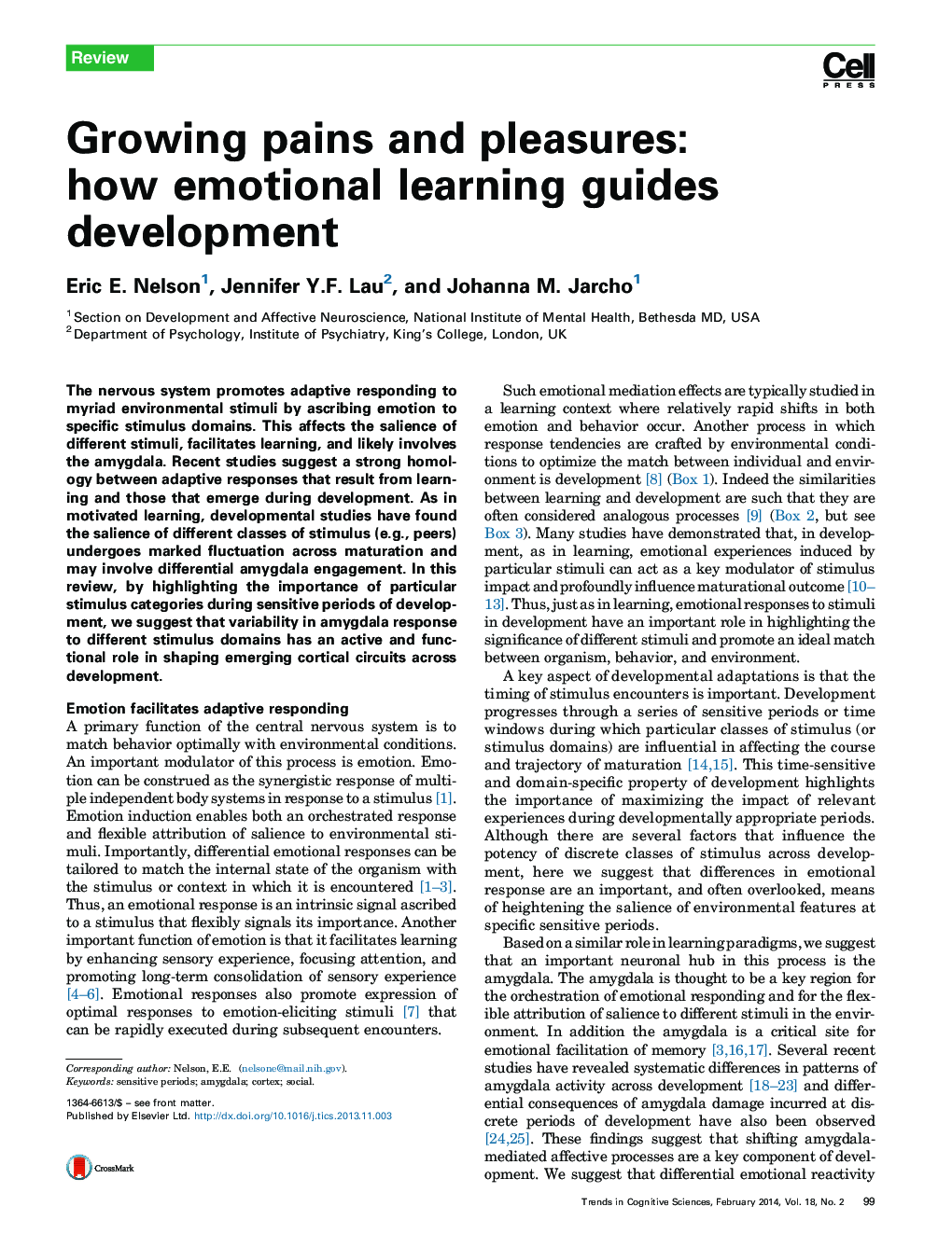 Growing pains and pleasures: how emotional learning guides development