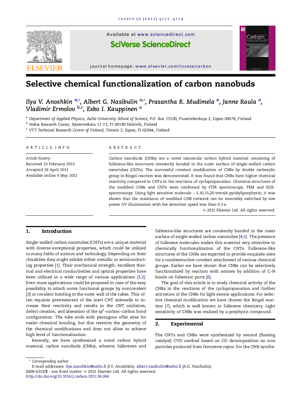 Selective chemical functionalization of carbon nanobuds