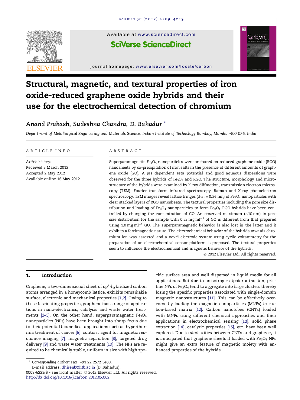 Structural, magnetic, and textural properties of iron oxide-reduced graphene oxide hybrids and their use for the electrochemical detection of chromium