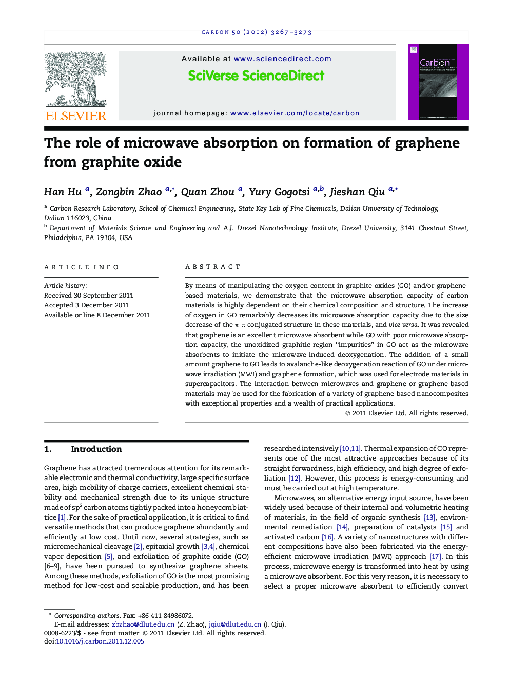 The role of microwave absorption on formation of graphene from graphite oxide