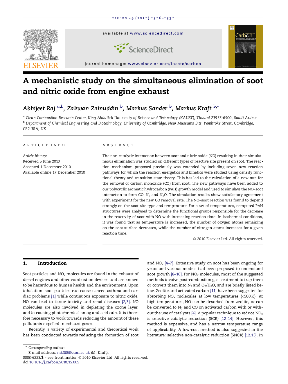 A mechanistic study on the simultaneous elimination of soot and nitric oxide from engine exhaust