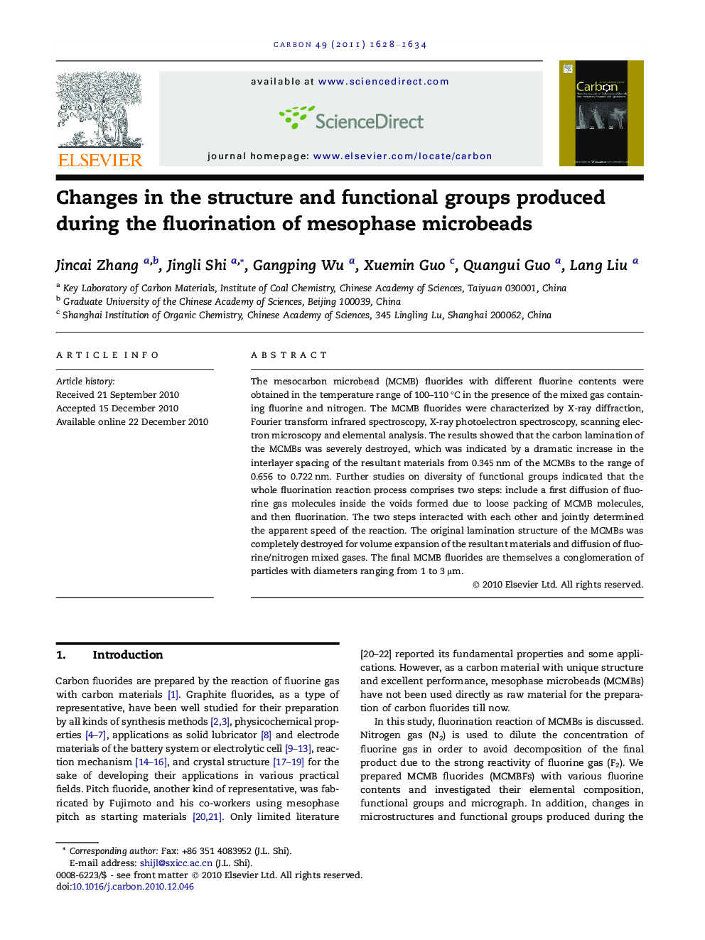 Changes in the structure and functional groups produced during the fluorination of mesophase microbeads